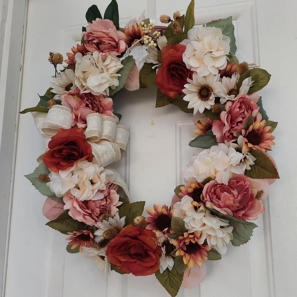 HANDMADE fall or everyday wreath indoor or outdoor home decor